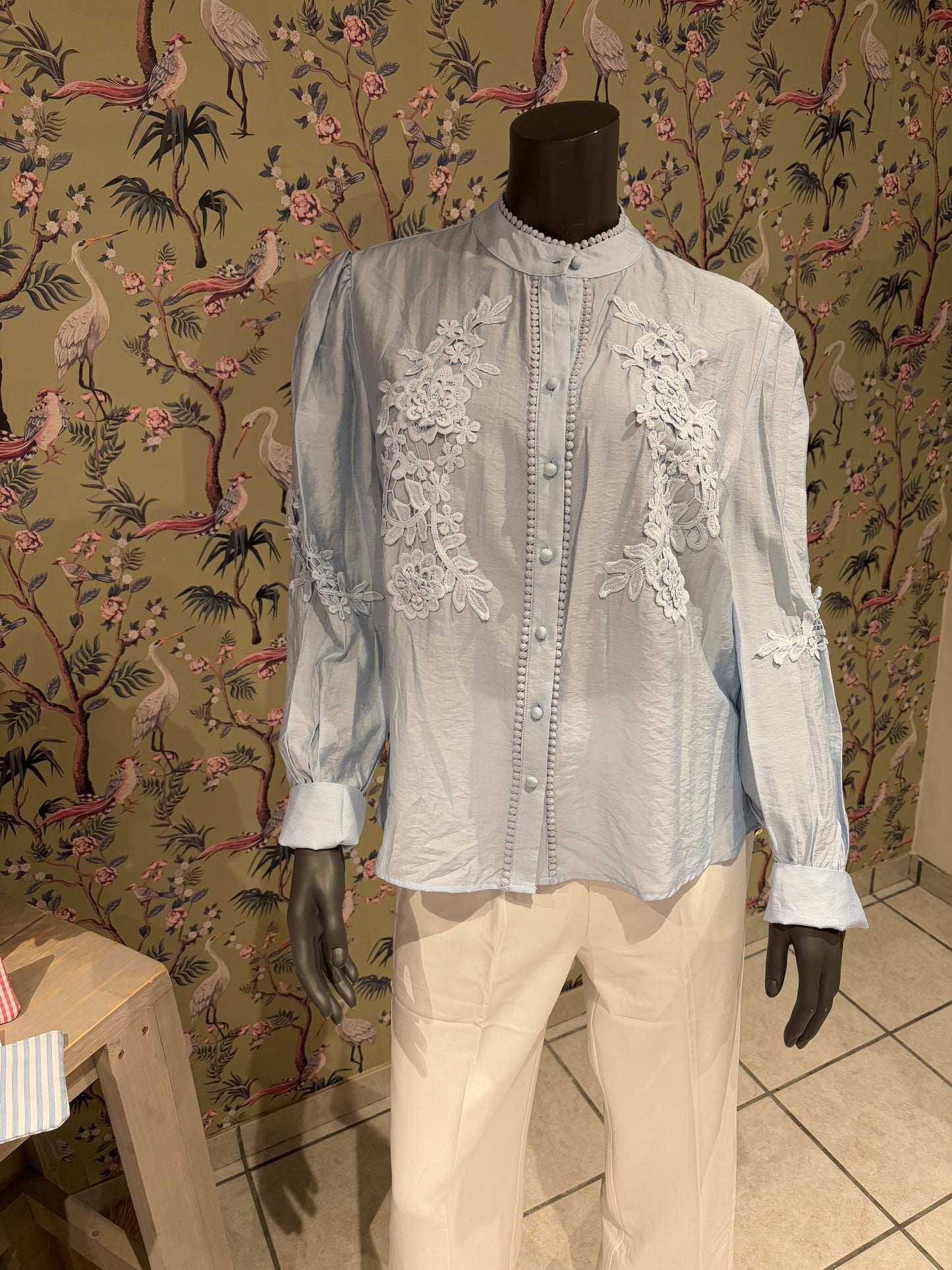 blauwe blouse kant M/L