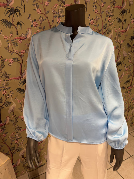 Blauwe blouse satijn TU