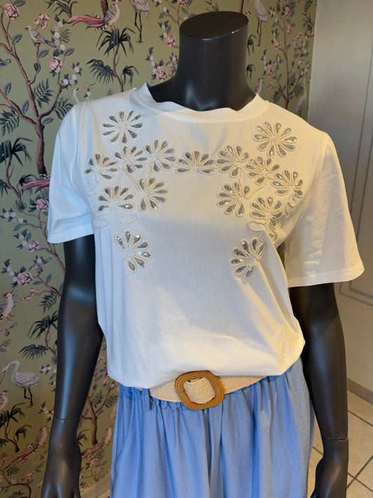 T-shirt bloem met strass TU