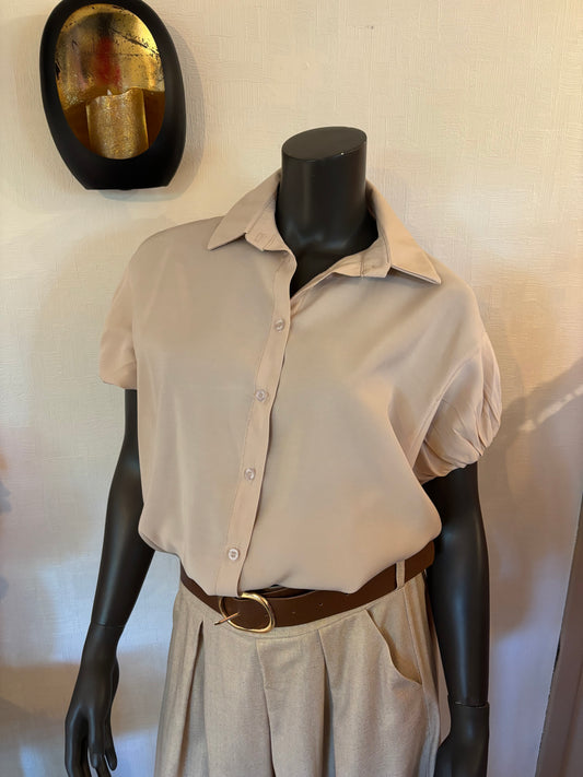 blouse beige met pofmouw TU