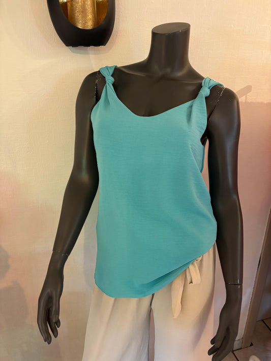 top met knoop turqoise (tot maat 42)