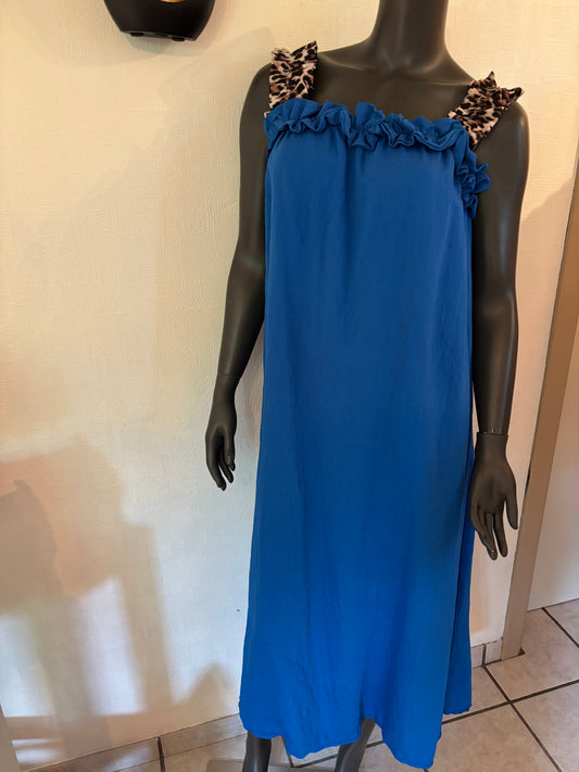 lange jurk blauw met tijgerbandjes TU