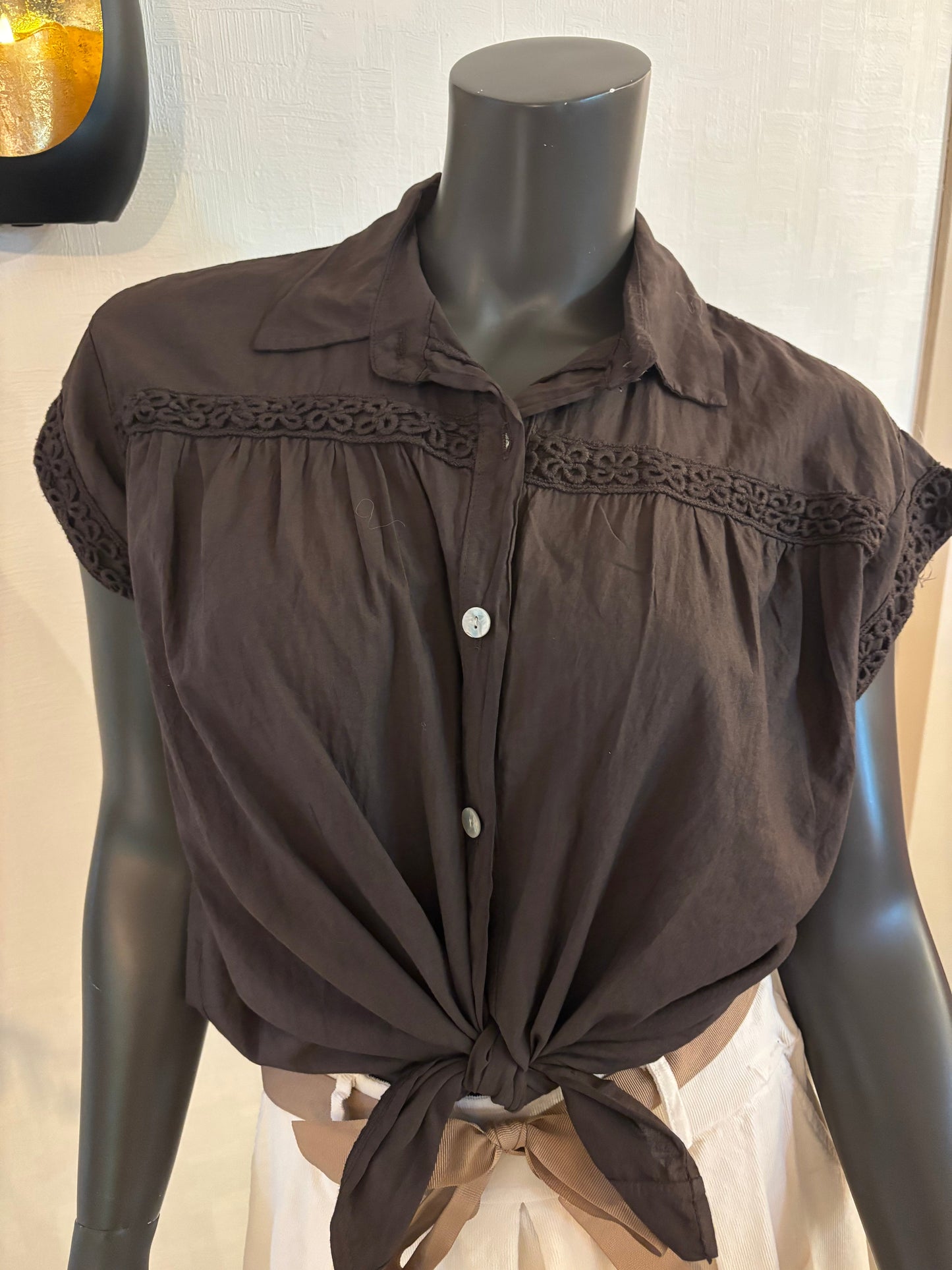 donkerbruine blouse korte mouwen TU