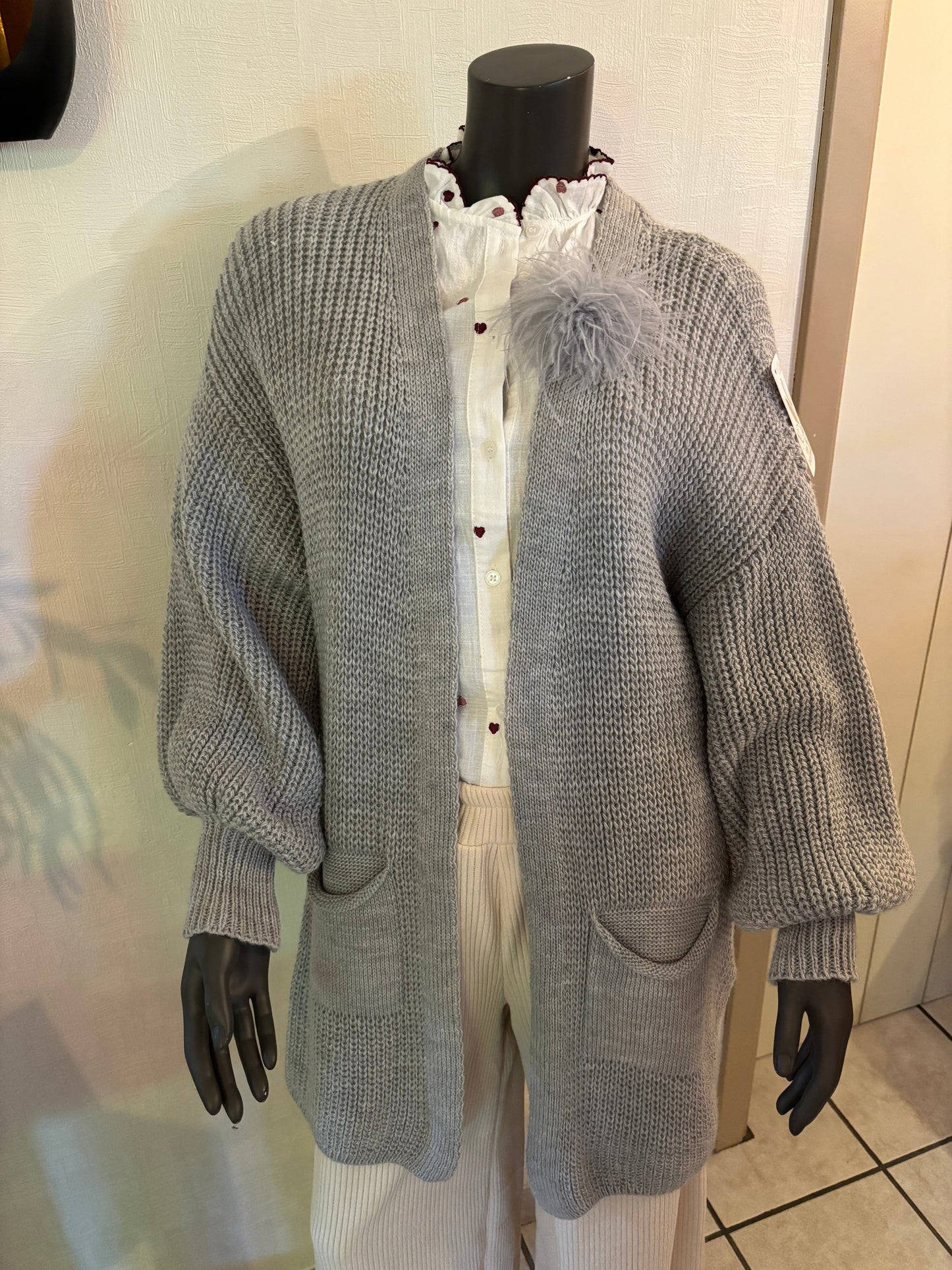 lichtgrijjze gebreide lange vest TU