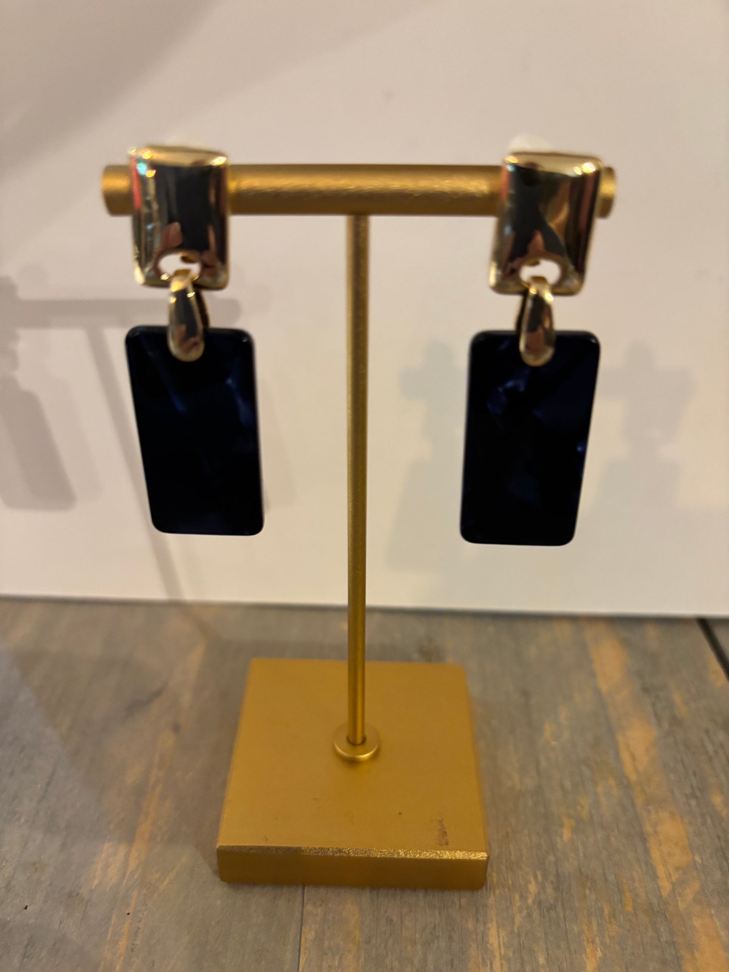 donkerblauwe oorbellen rechthoek