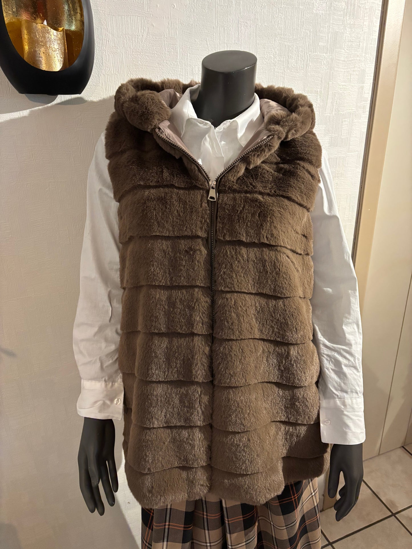 teddy vest met kap bruin TU